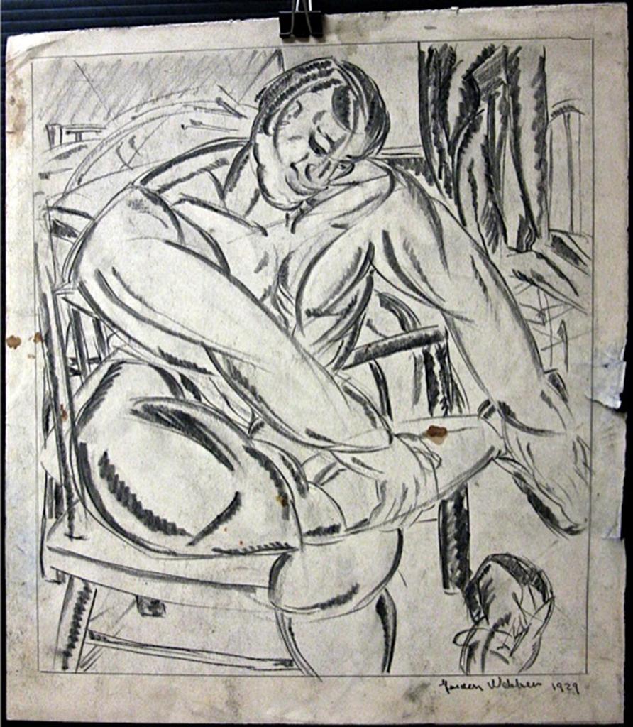 Gordon Mckinley Webber (1909-1965) - Seated Figure; Buildings; Resting Dog; Sleeping Figures