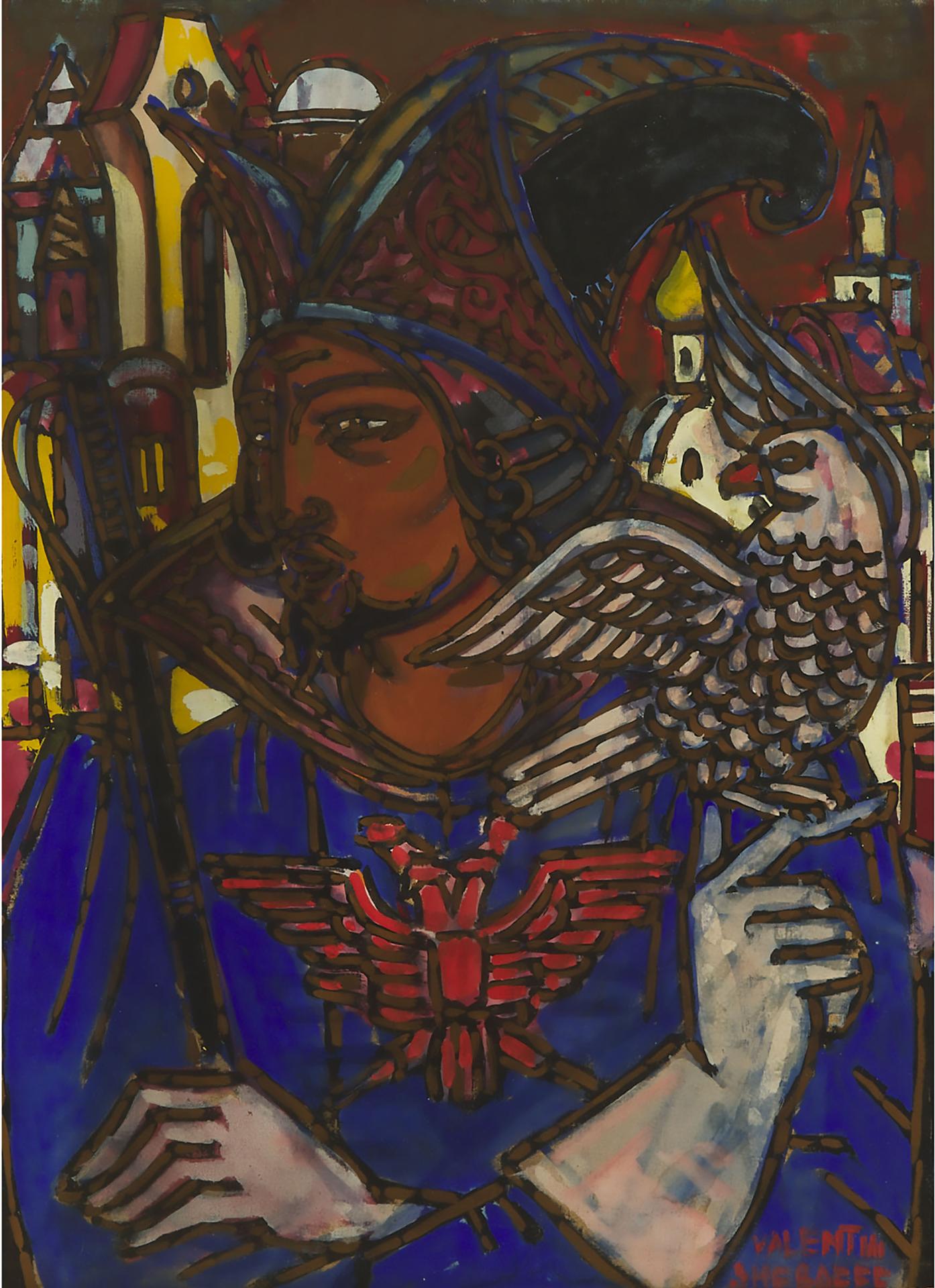 Valentin Firsov Shabaeff (1891-1978) - Man With Eagle In Imperial Coat Of Arms Wearing A Headdress And Holding A Sceptre