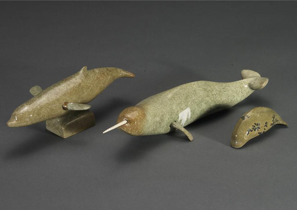 Oomagajuk Tikivik (1921) - Two Swimming Whales; A Narwhal