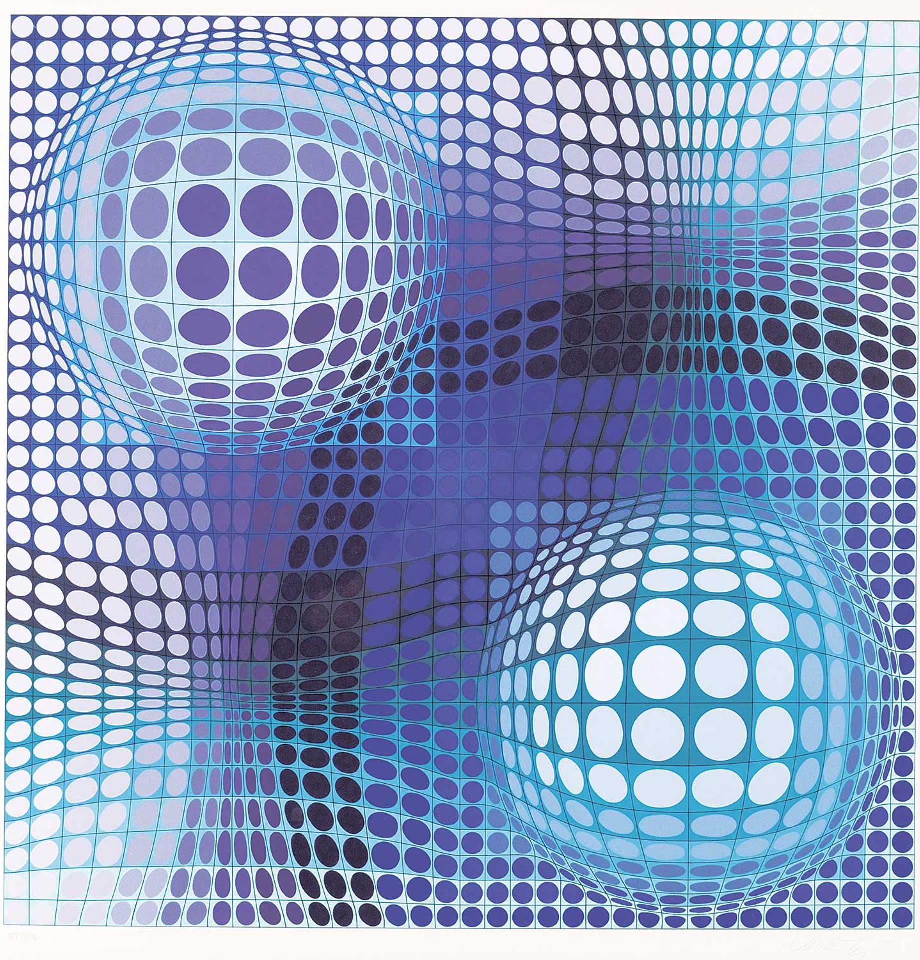 Victor Vasarely (1906-1997) - Untitled - Blue and Purple Sphere Abstraction  #188/250