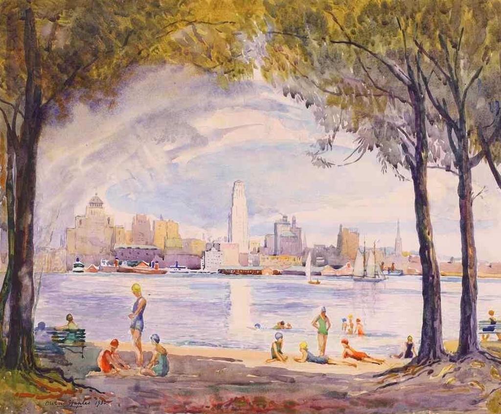 Owen B. Staples (1866-1949) - City View From Toronto Island Beach; 1930