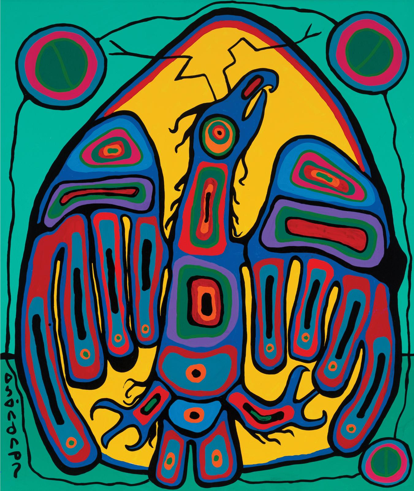 Norval H. Morrisseau (1931-2007) - Ojibwa Indian Thunderbird Art Form, C.1993