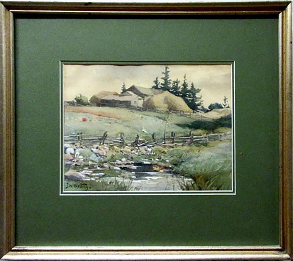 John William (J.W.) Beatty (1869-1941) - Farm Study With Rail Fence And Creek