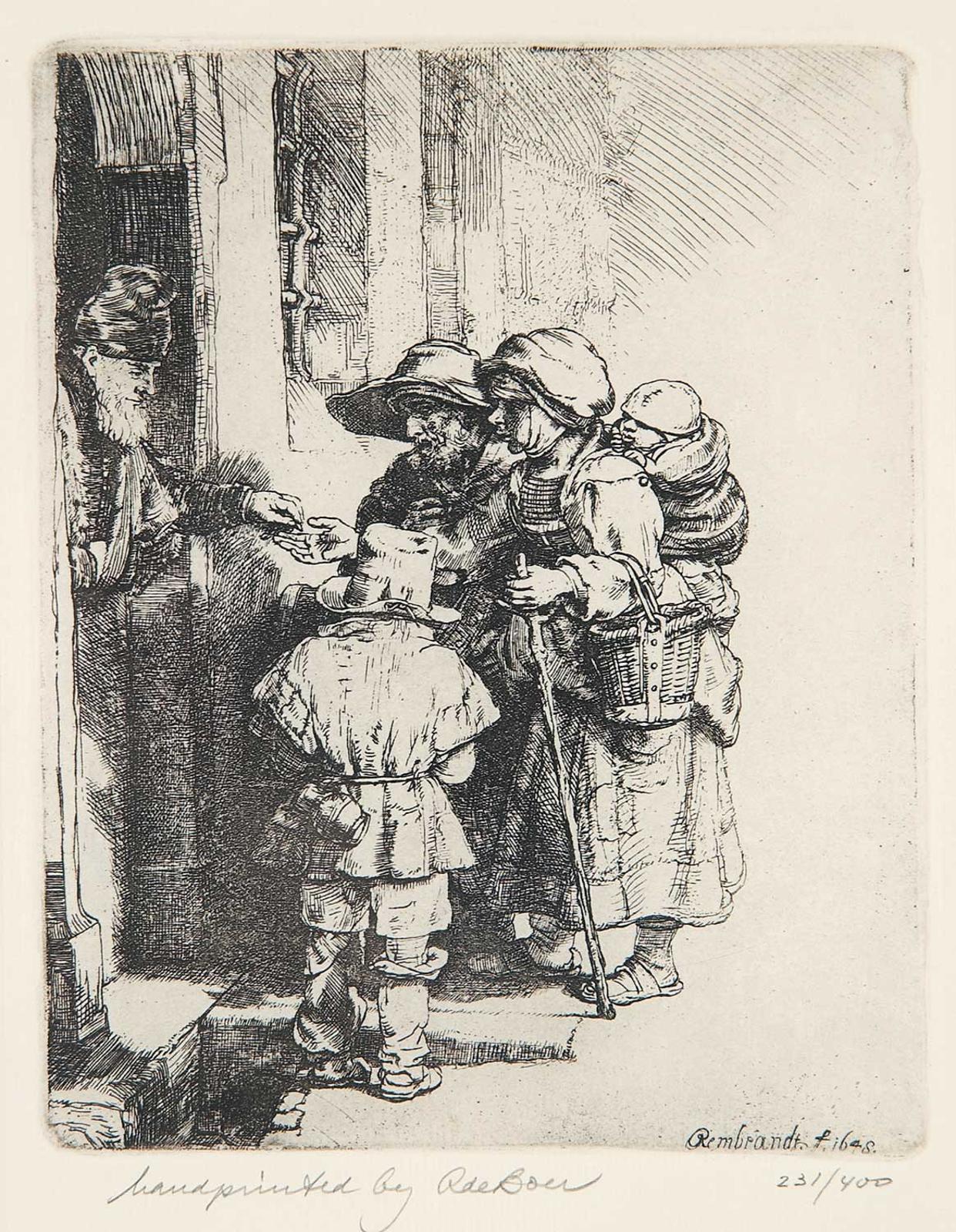 Rembrandt Harmensz Van Ryn-Rembrandt - Beggars Receiving Alms at Door  #231/400