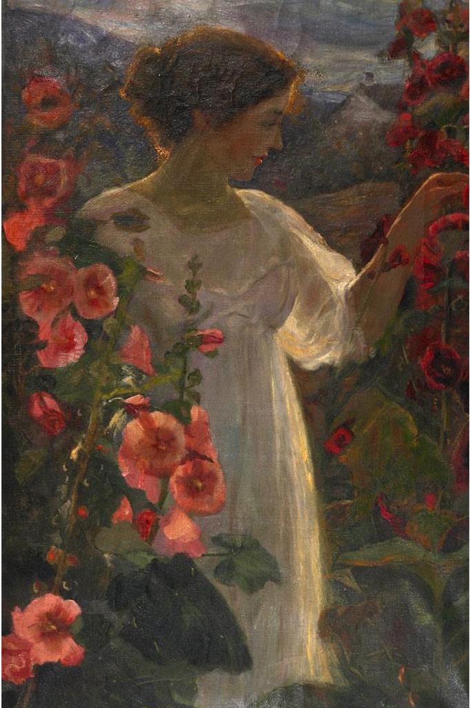 Owen B. Staples (1866-1949) - Young Girl Admiring Flowers