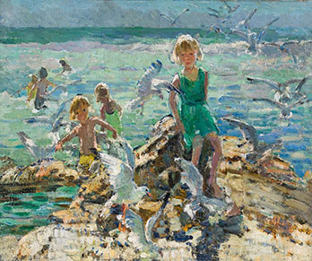 Dorothea Sharp (1874-1955) - A Day at the Shore / Mother and Children at the Shore (verso)