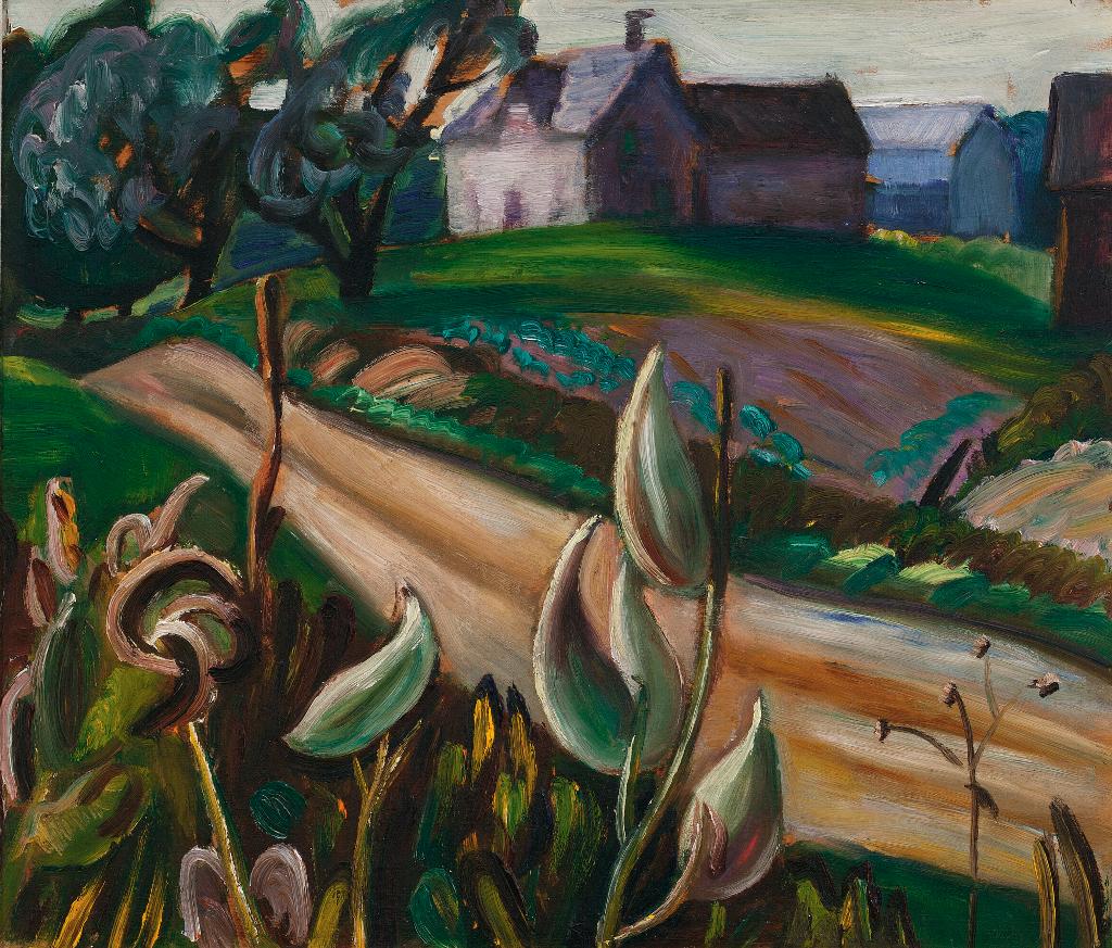 Efa Prudence Heward (1896-1947) - Country Road With Farm Buildings And Milkweed