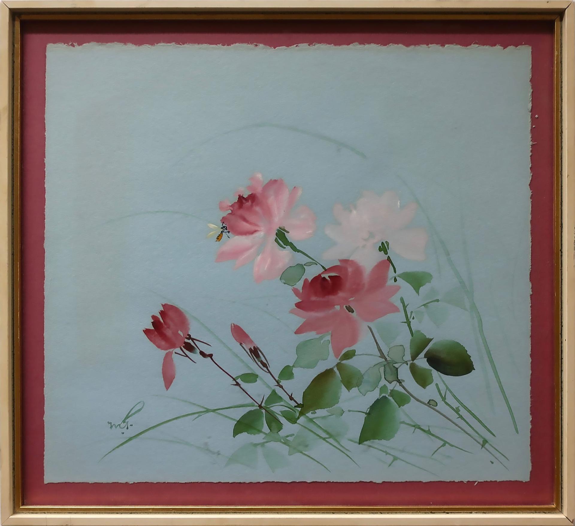Marjorie Pigott (1904-1990) - Pink Flowers With Bee