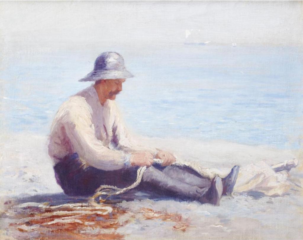 Robert Harris (1849-1919) - Perce Fisherman Mending His Nets