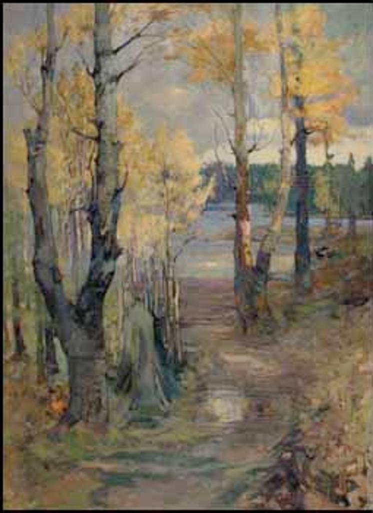 Charles John Collings (1848-1931) - Autumn Birch Trees on the Lake