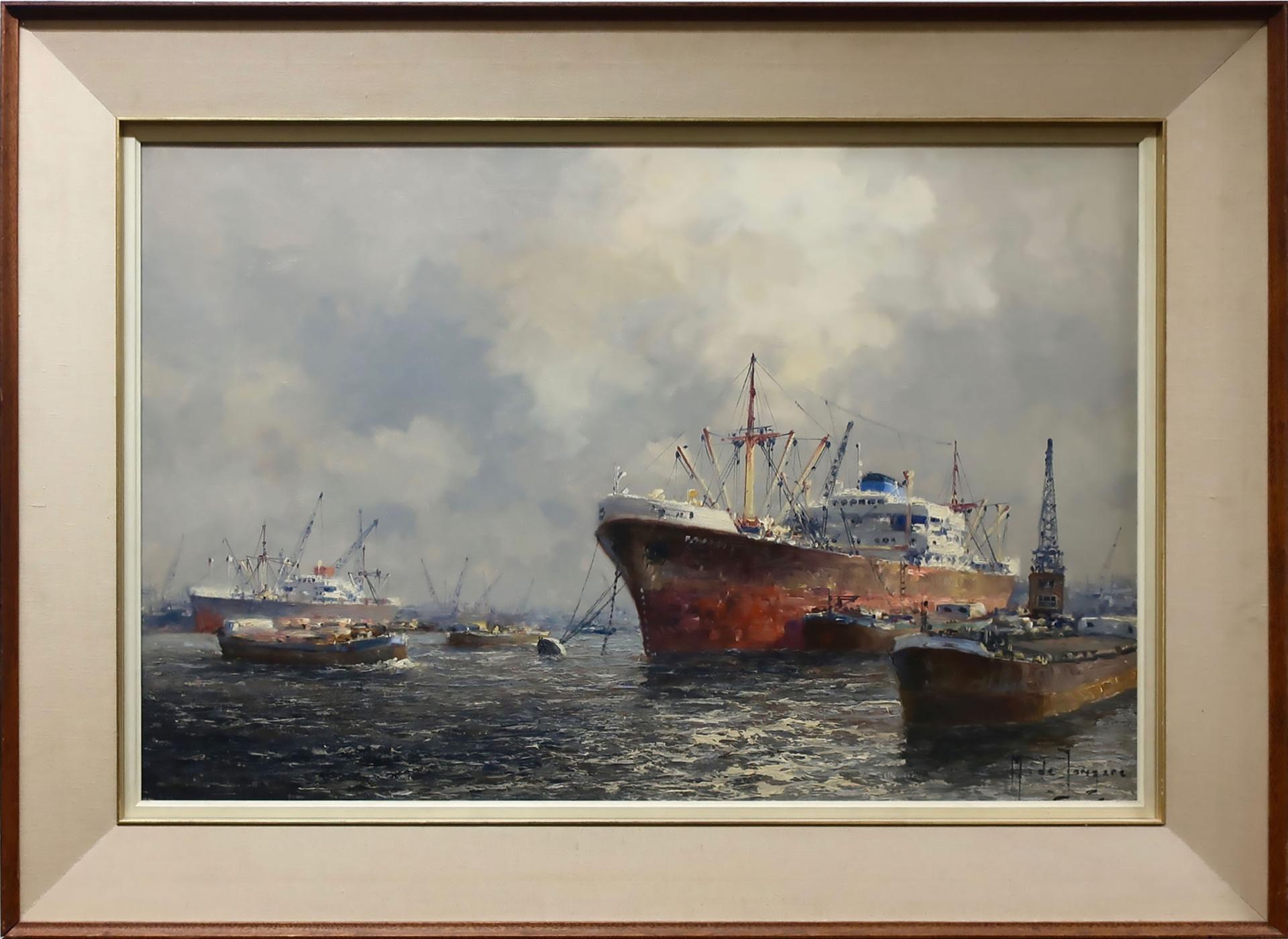 Marinus Johannes Drulman de Jongere (1912-1978) - Shipping Scene In Rotterdam Harbour
