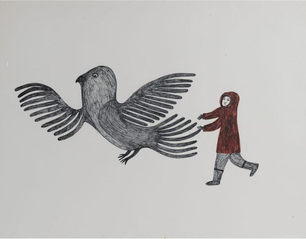 Lucy Qinnuayuak (1915-1982) - Untitled (Boy Chasing Bird)