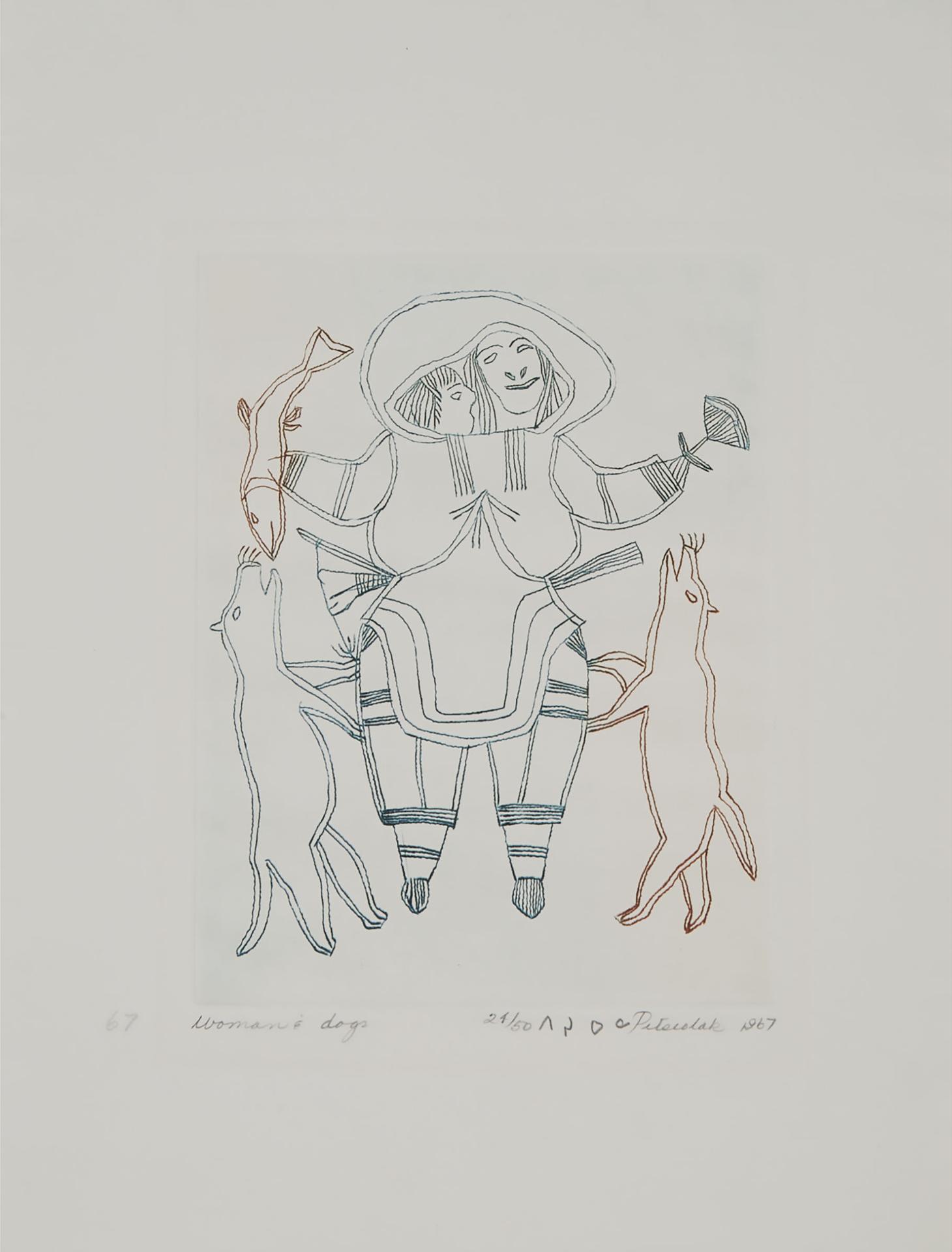 Pitseolak Ashoona (1904-1983) - Woman And Dogs