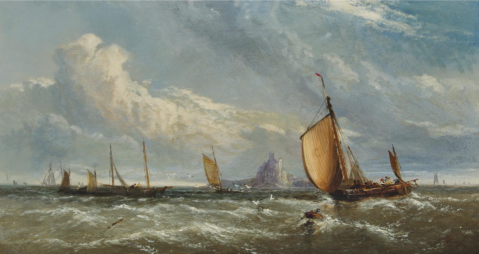 Arthur Joseph Meadows (1843-1907) - Fishing Boats And Other Shipping Off St. Michael's Mount, Cornwall, 1863