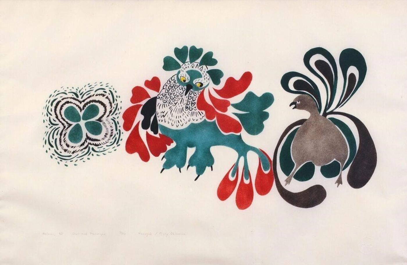 Agnes Nanogak Goose (1925-2001) - Owl And Ptarmigan; 1980