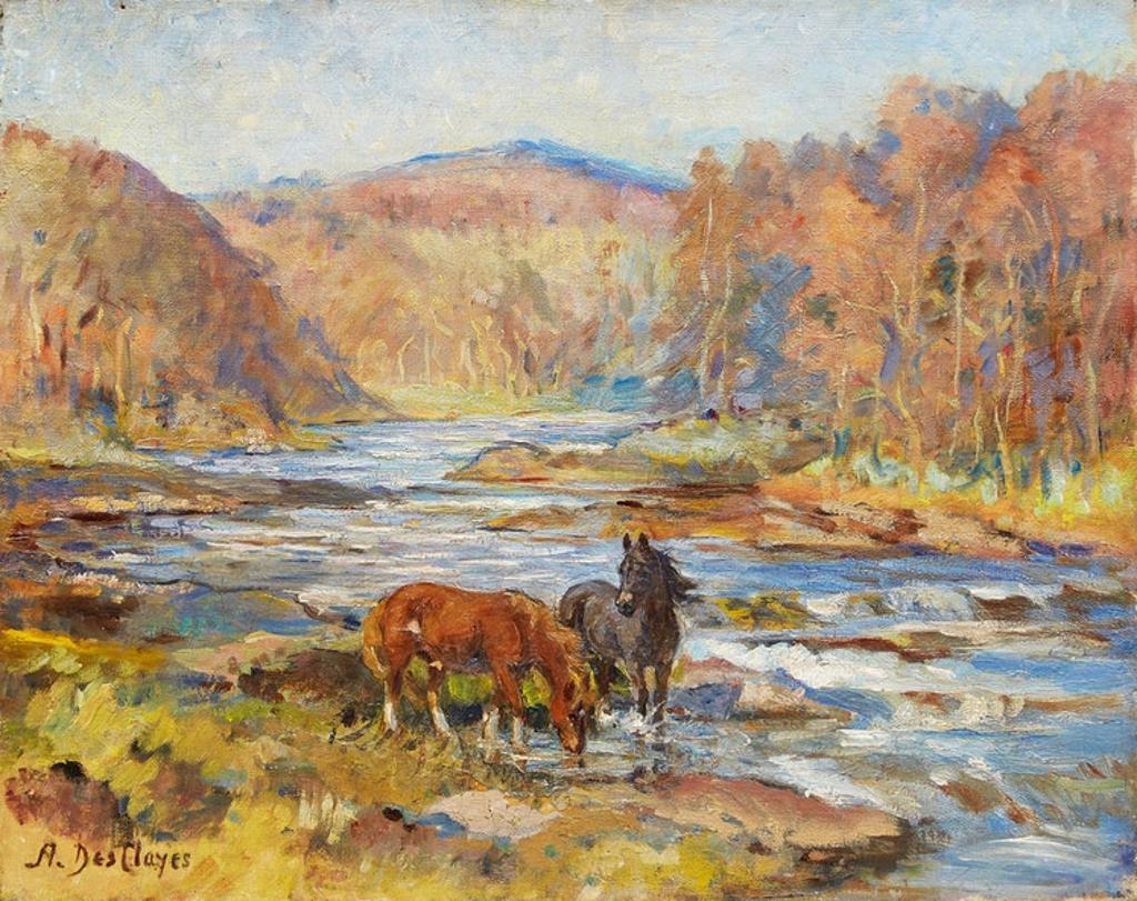 Alice Des Clayes (1891-1971) - Horses at the Stream