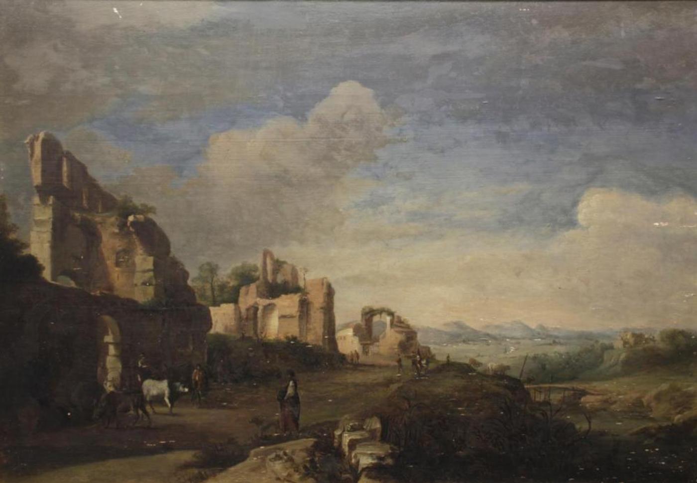 In The Style of Bartholomeus Breenbergh (1598-1657) - Figures Amongst Ruins