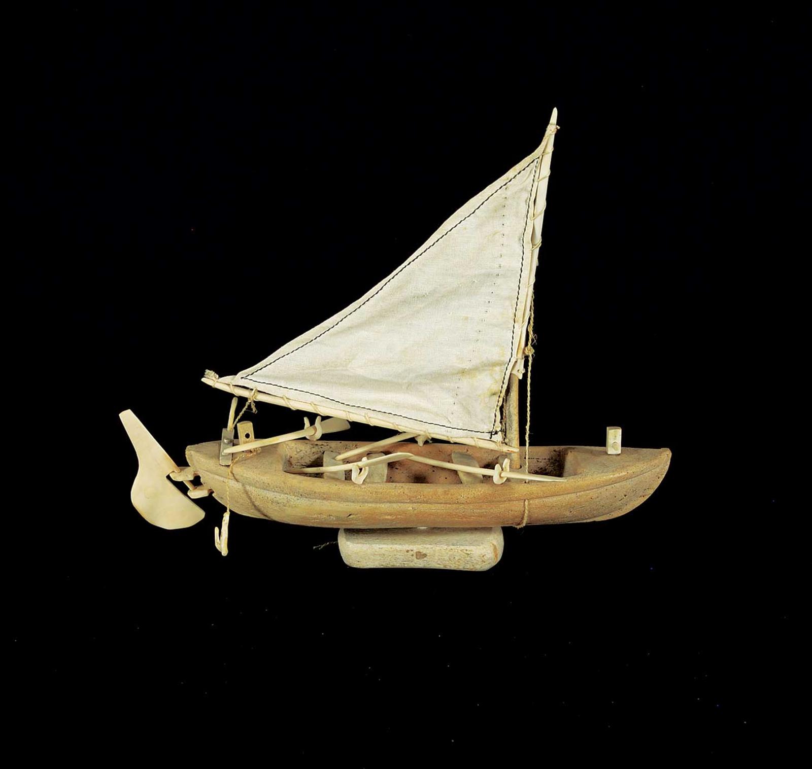 School [Barnabus Arnasungaaq] Inuit - Untitled - Sailing Boat with Canoe and Fishing Implements