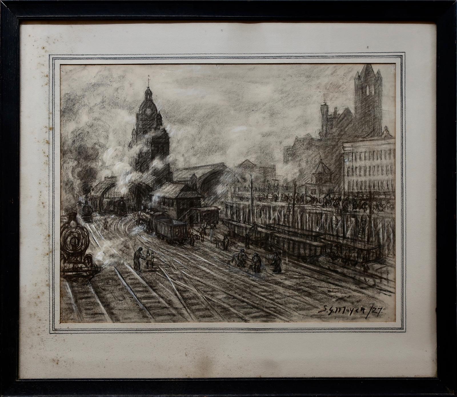 Stanley Gordon Moyer (1887-1968) - Untitled (Busy Train Yard)