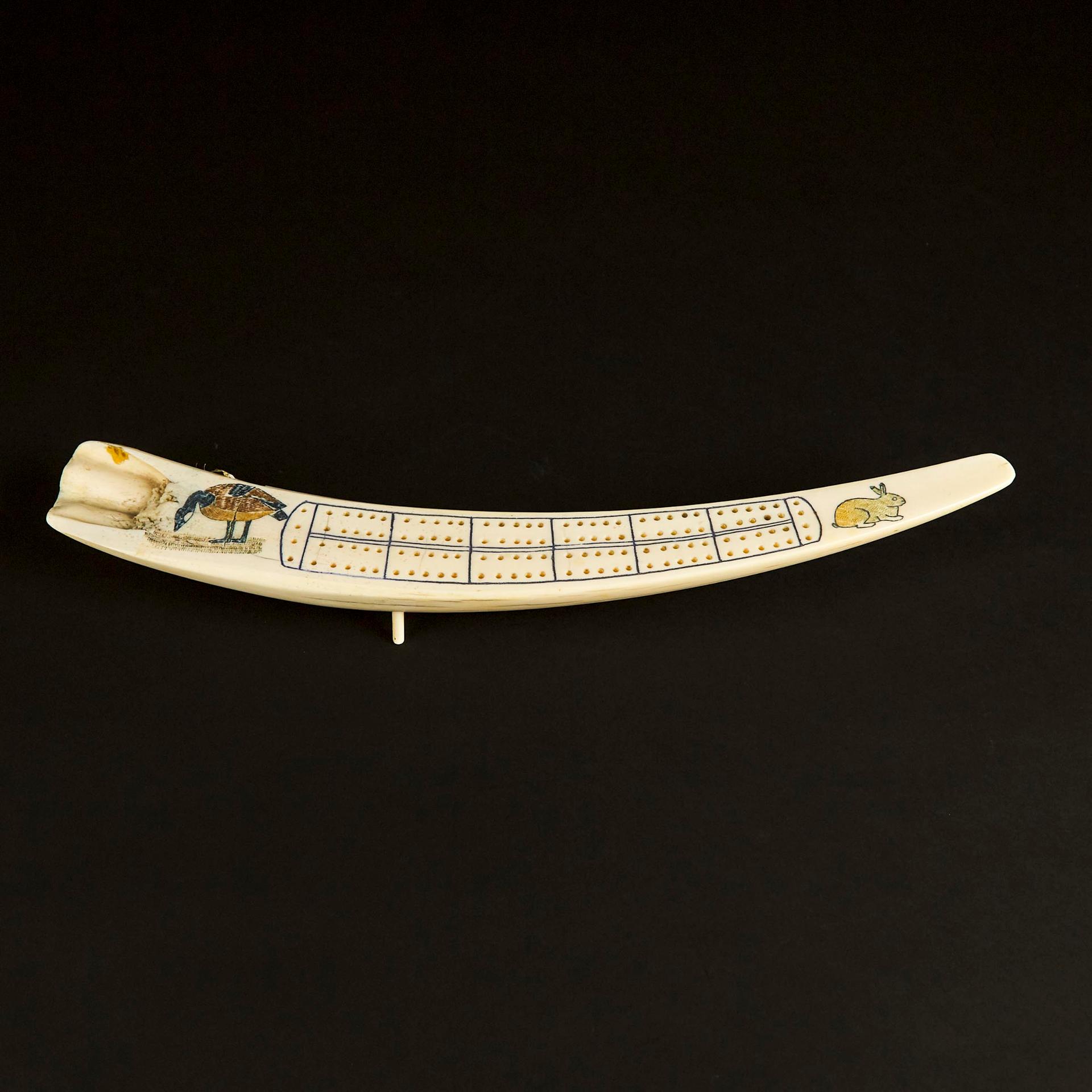 Peter Pitseolak (1902-1973) - Cribbage Board With Incised And Coloured Designs