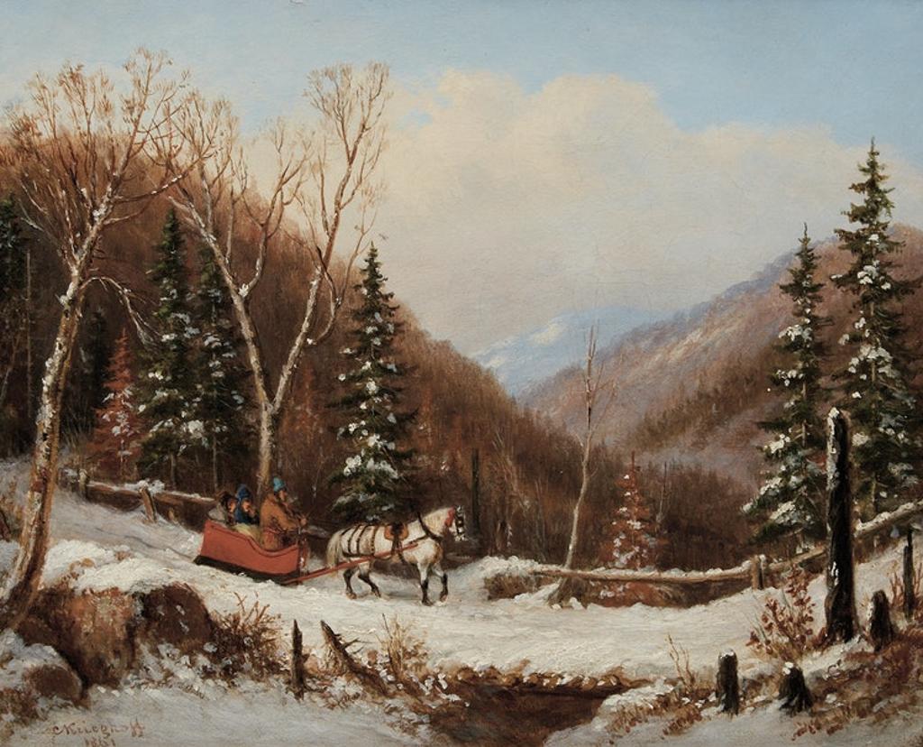 Cornelius David Krieghoff (1815-1872) - Ladies and Habitant Sleighing in Winter