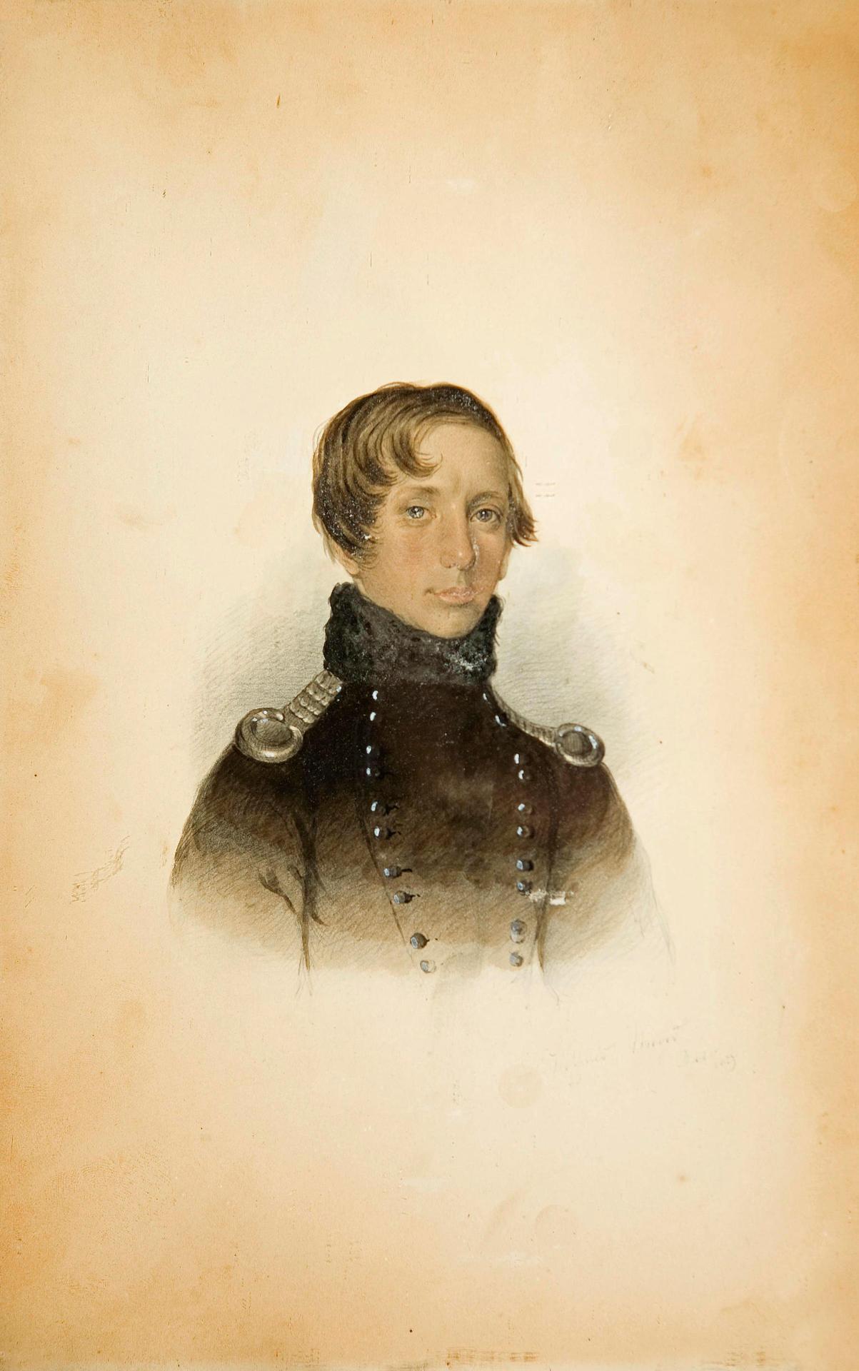Hoppner Francis Meyer (1832-1862) - Portrait of a young man wearing the uniform of an officer of the First King's Dragoon Guards