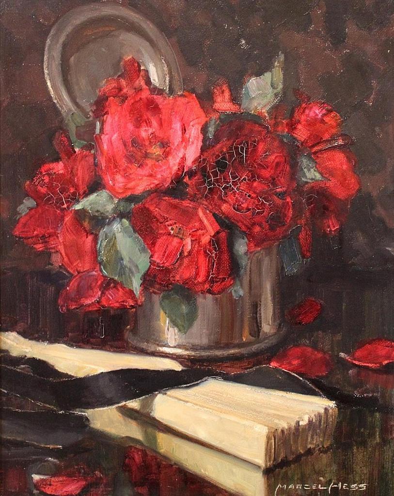 Marcel Hess (1878-1948) - Still life of roses in a pewter tankard