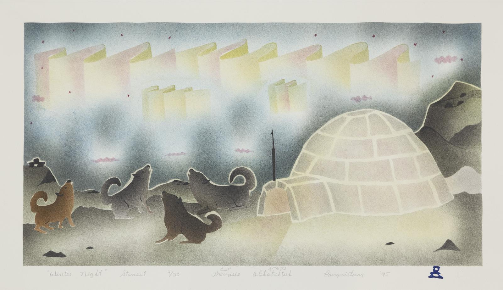 Thomasie Alikatuktuk (1953) - Two Works, Winter Night; Narwhales Dives Free