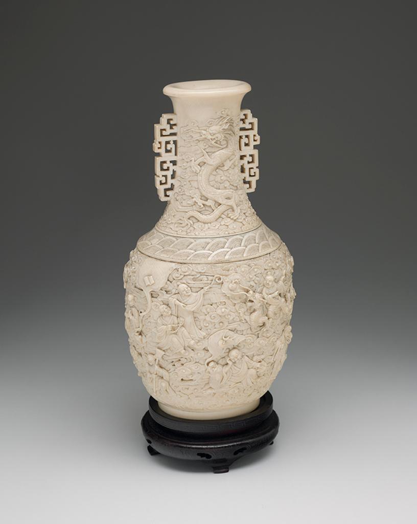 Chinese Art - A Large Chinese Ivory Carved '18 Lohan' Vase, First Half 20th Century