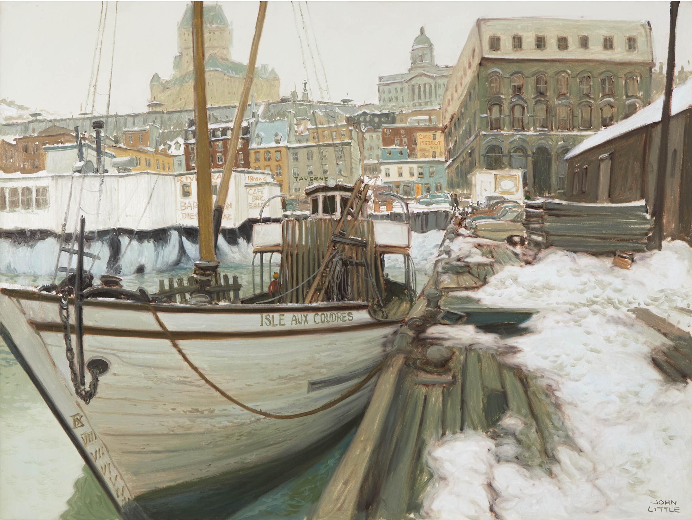 John Geoffrey Caruthers Little (1928-2024) - Riverfront (Berge), Fleuve Saint-Laurent Avec Goélette, 1969