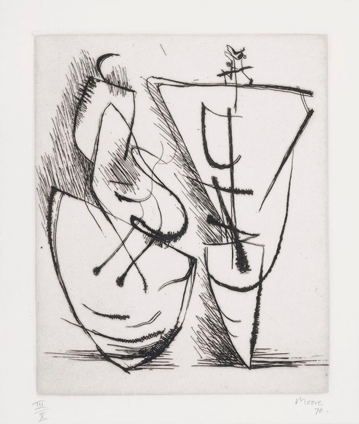 Henry Spencer Moore (1898-1986) - Two Standing Figures No. XI