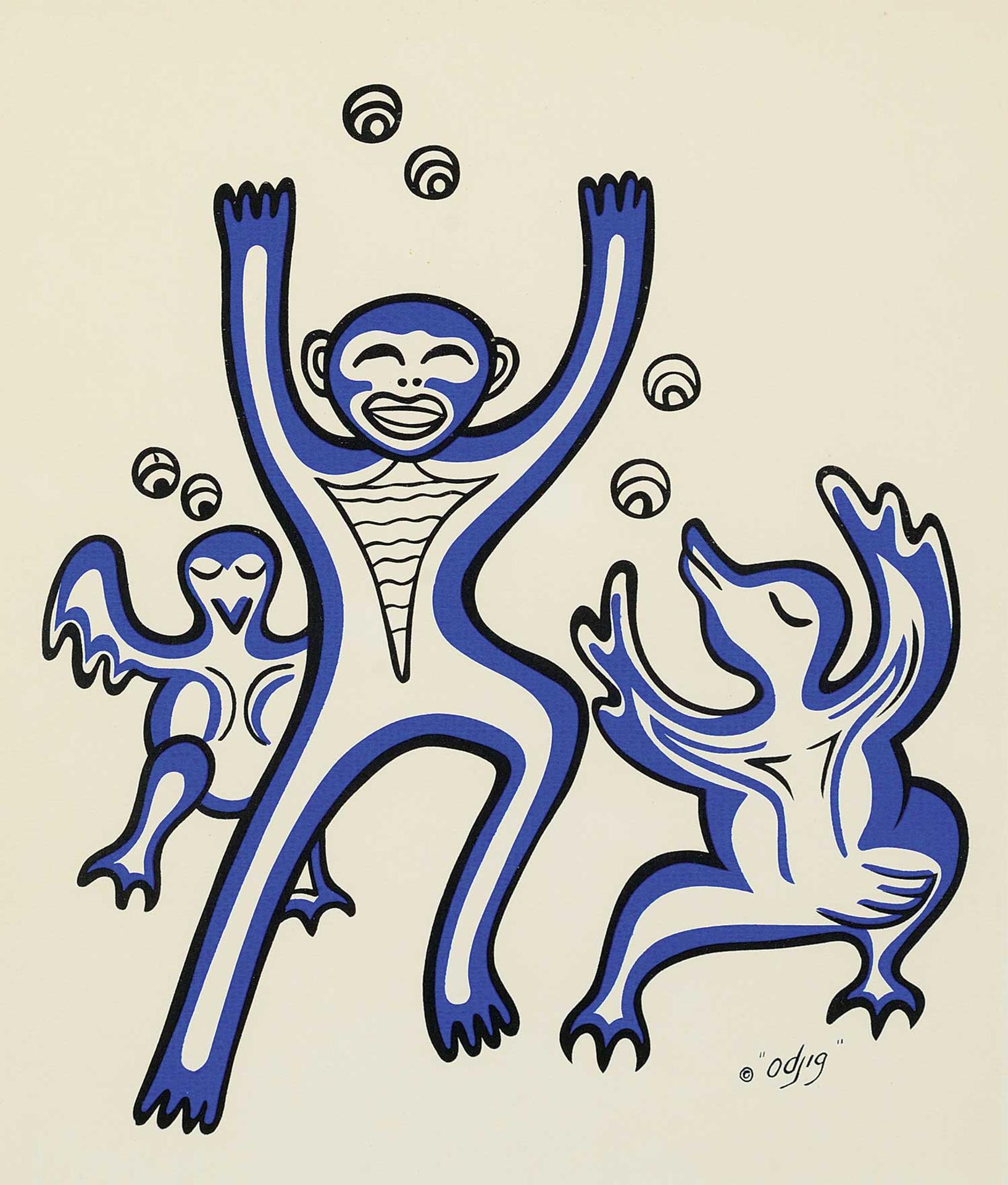 Daphne Odjig (1919-2016) - Untitled - Nanabush and Two Ducks [Blue]