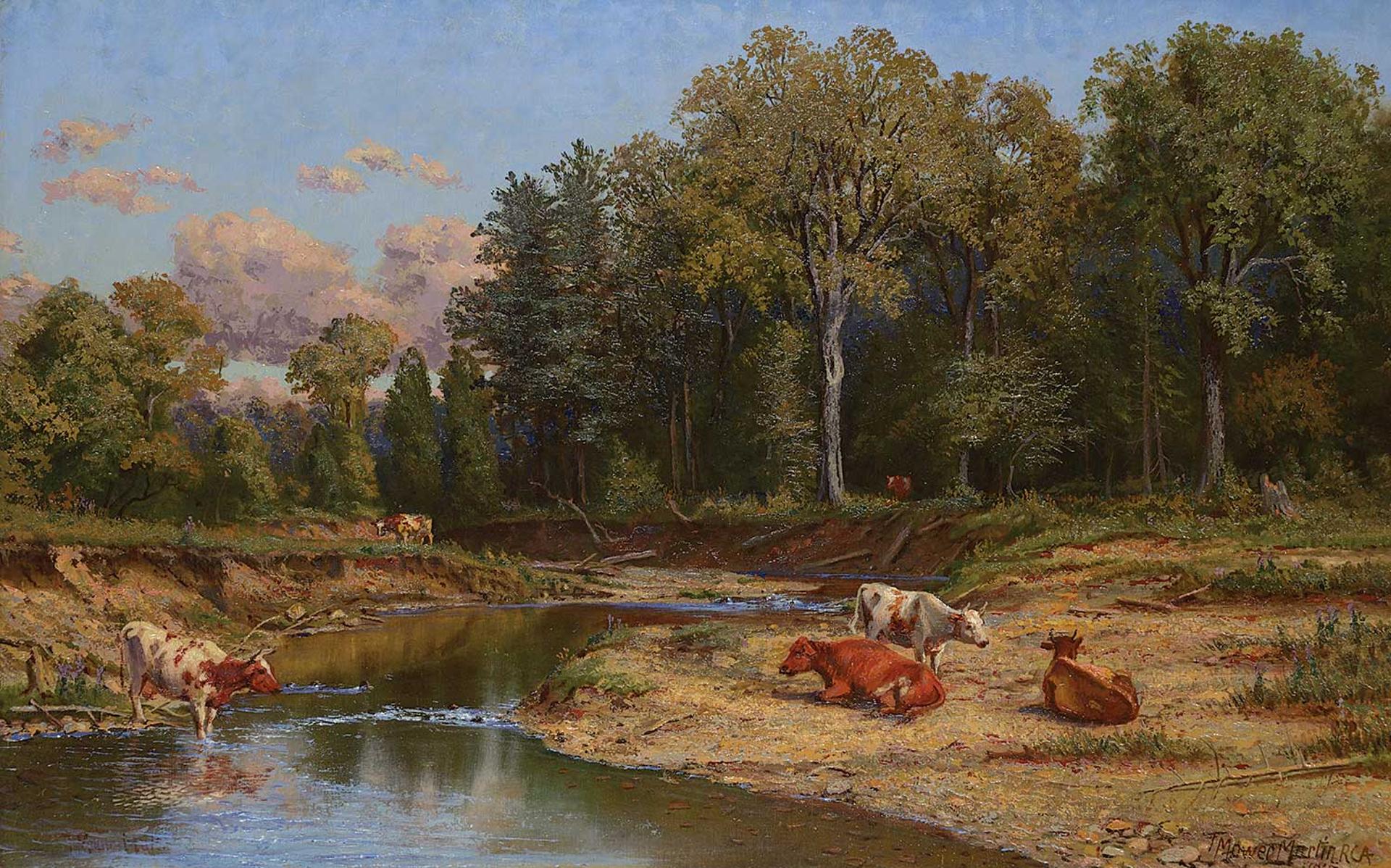 Thomas Mower Martin (1838-1934) - Cattle by the Stream