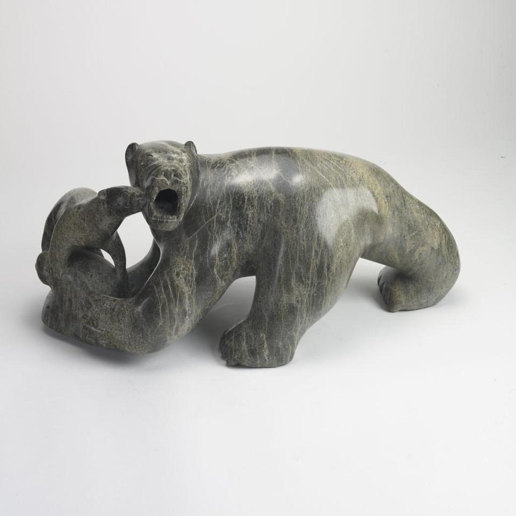 Aqjangajuk (Axangayu) Shaa (1937-2019) - Polar Bear Defending Cub