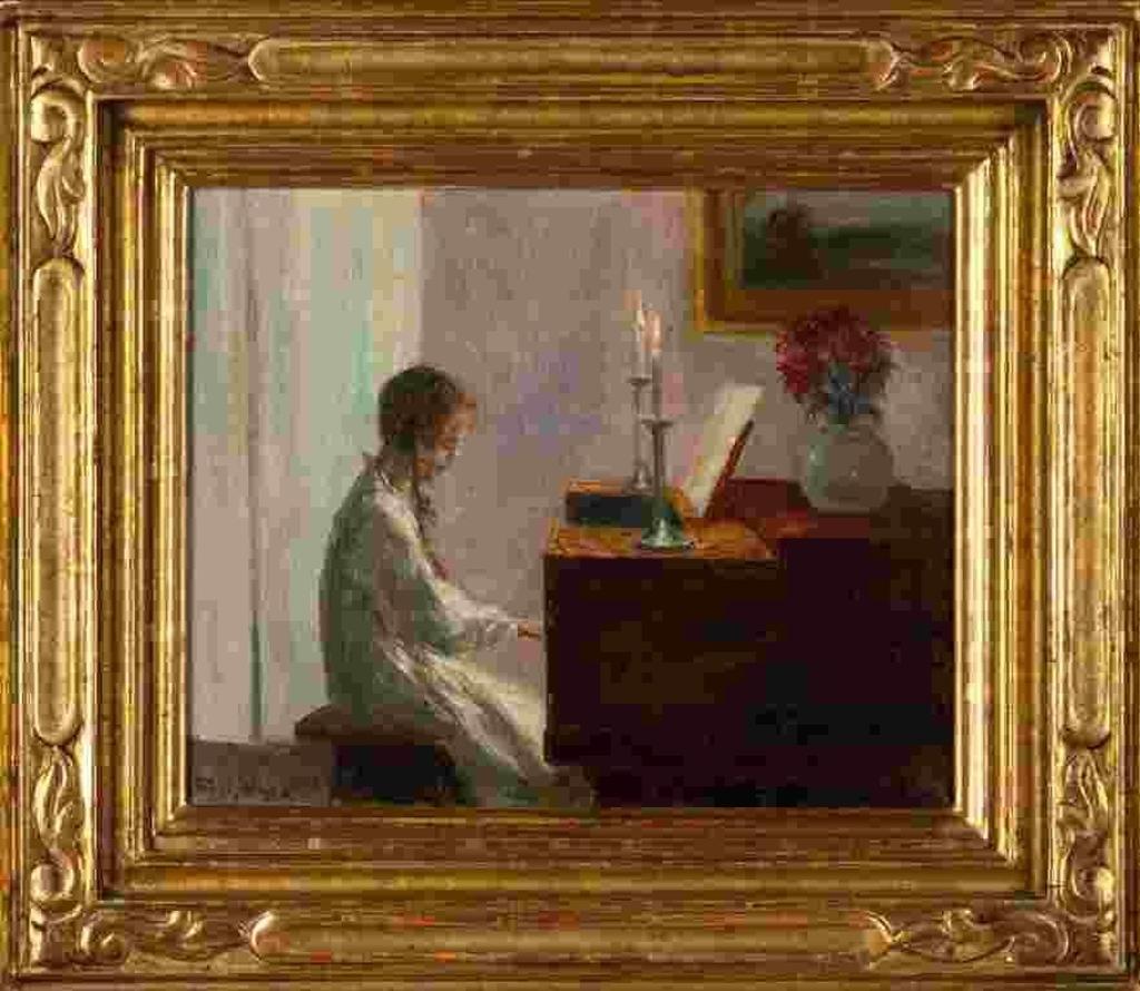 Poul Friis Nybo (1869-1929) - Untitled (Girl at Piano)