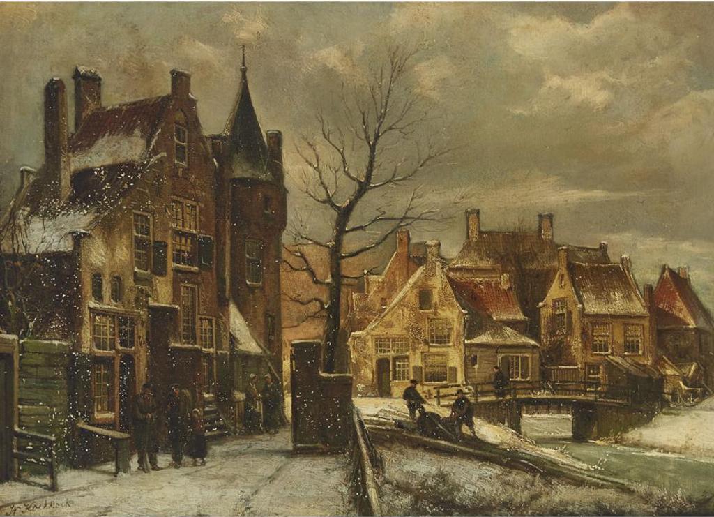Willem Koekkoek (1839-1895) - Town Scene In Snow (Enkhuizen?)