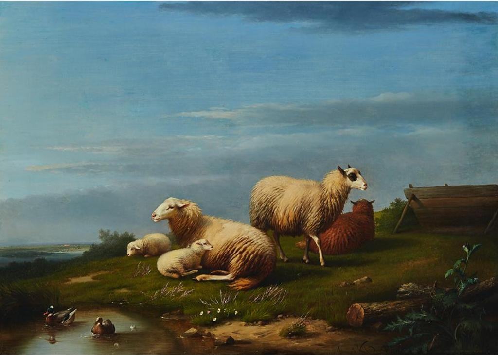 Franz van Severdonck (1809-1889) - Moutons Paysage (Sheep In  A Landscape With Ducks), 1869