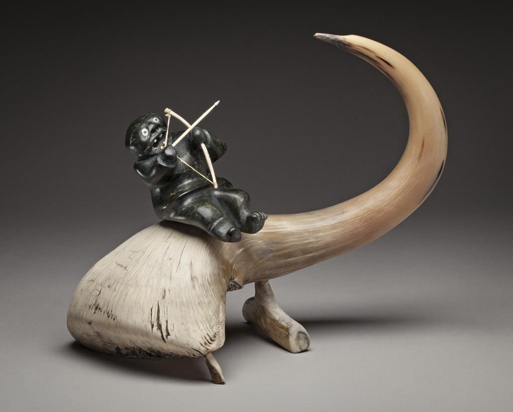 Judas Ullulaq (1937-1998) - Composition with Bird Hunter, early 1980s, muskox horn, stone, antler