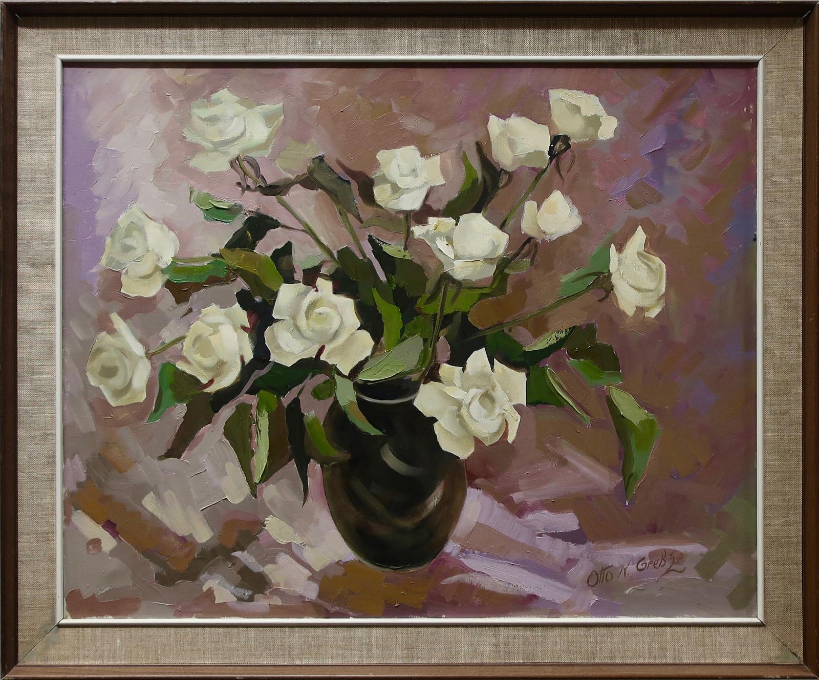 Otto N. Grebze (1910-1999) - Untitled (White Roses In A Dark Vase)