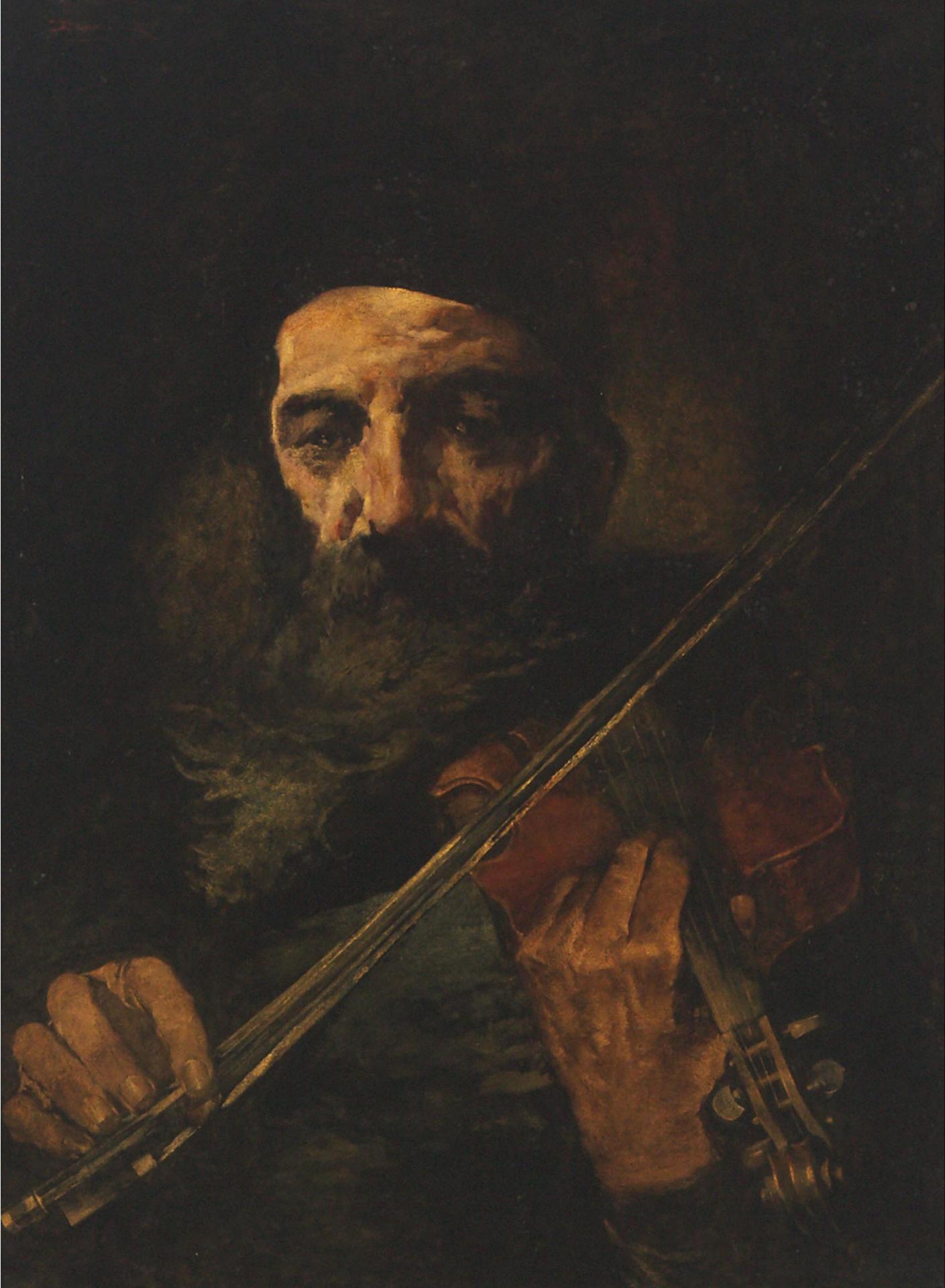 David Woodlock (1842-1929) - Bearded Man Playing A Fiddle