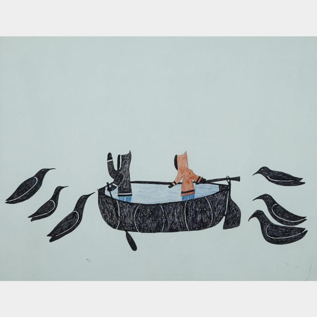 Lucy Qinnuayuak (1915-1982) - Untitled (Hunters With Birds)