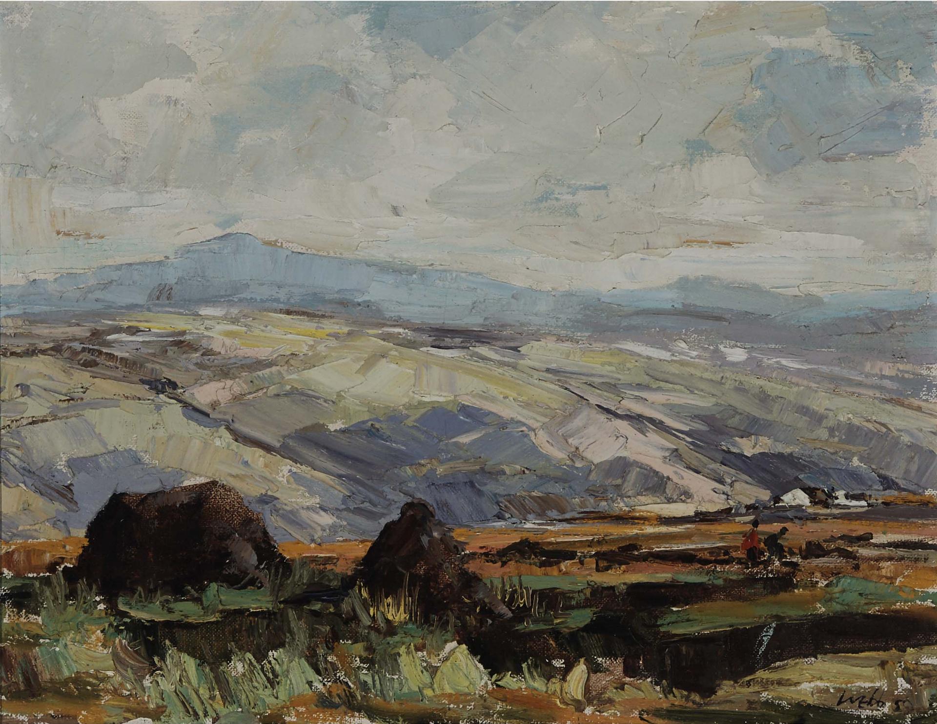 Kenneth A. Webb (1950) - Figures Working In The Fields In A Rocky Mountainous Landscape, 1950s