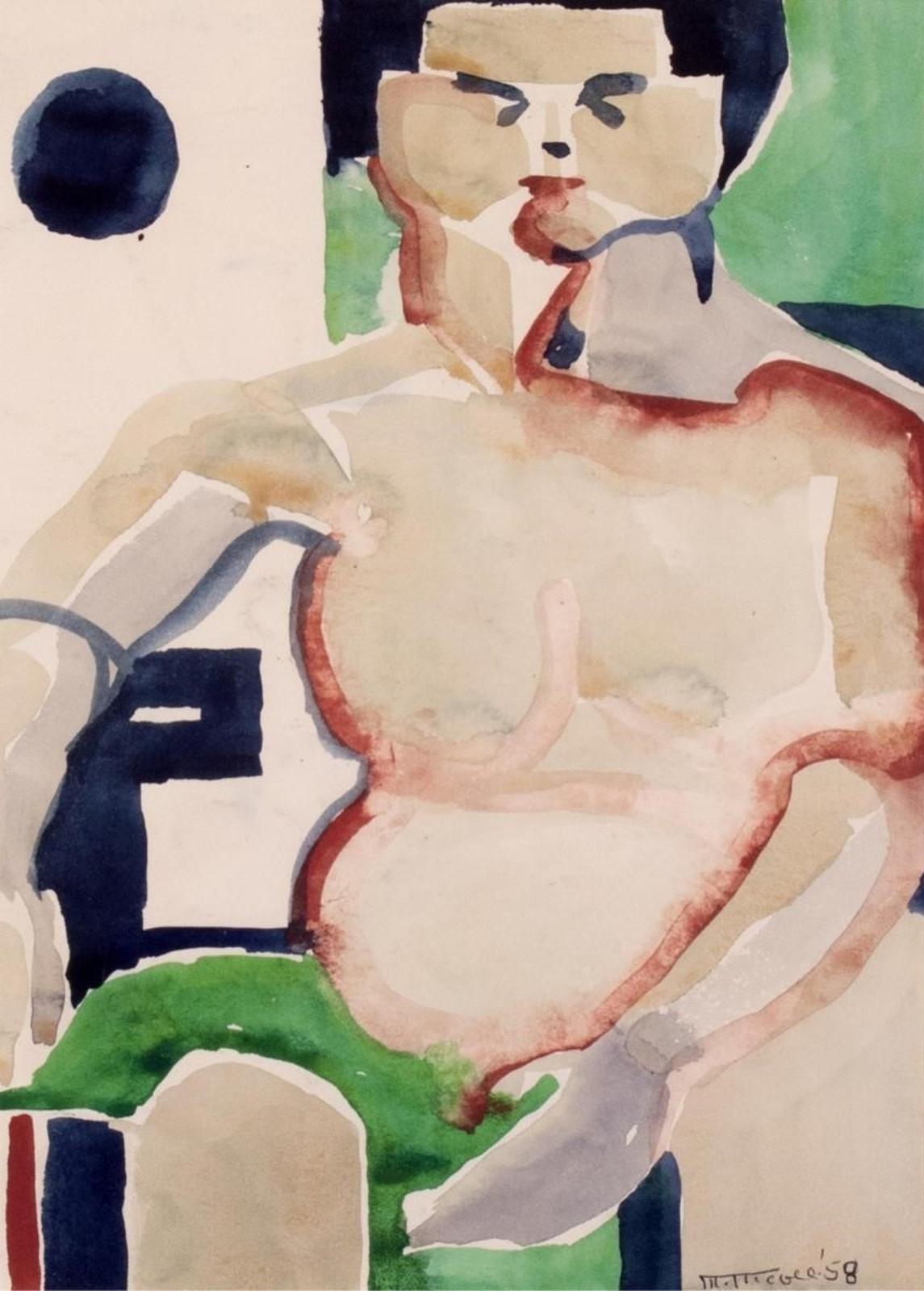 Marion Florence S. MacKay Nicoll (1909-1985) - The Model (With Green Towel); 1958