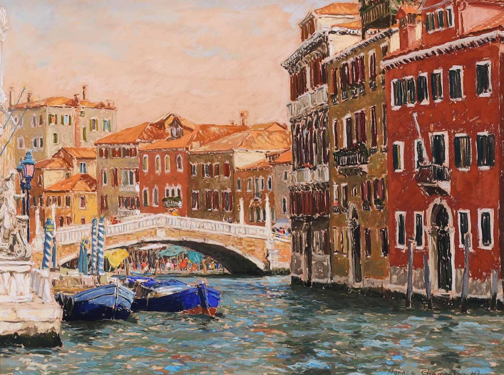 Horace Champagne (1937) - Morning Market In Venice (Pont D. Guglie, Canal Di Cannaregio); 1994