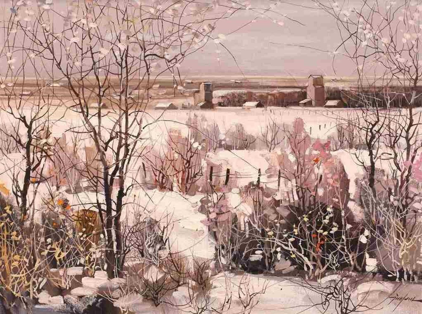 Tinyan Tin Yan Chan (1942) - Winter Farmland And Elevators