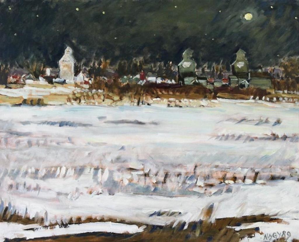 Gabor L. Nagy (1945) - Hay Lakes, Alberta, A Prairie Winter Night; 1989