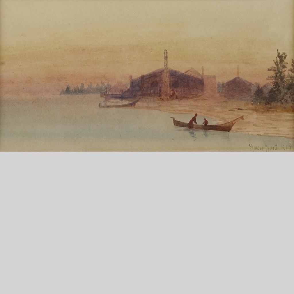 Thomas Mower Martin (1838-1934) - Two Works: Canoe By The Shoreline; Canoes And Indian Village