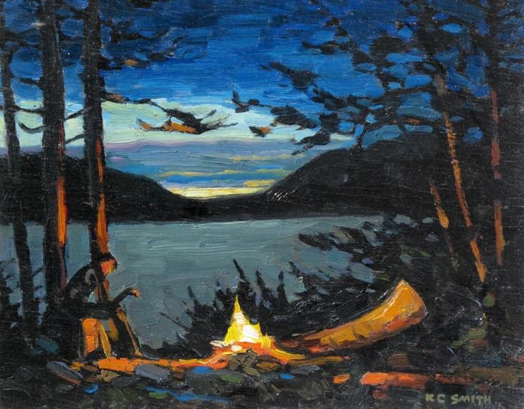 Keith Comock Smith (1924-2000) - The Comfort Of A Campfire (Nightfall, Hector Lake, Ab); 1986