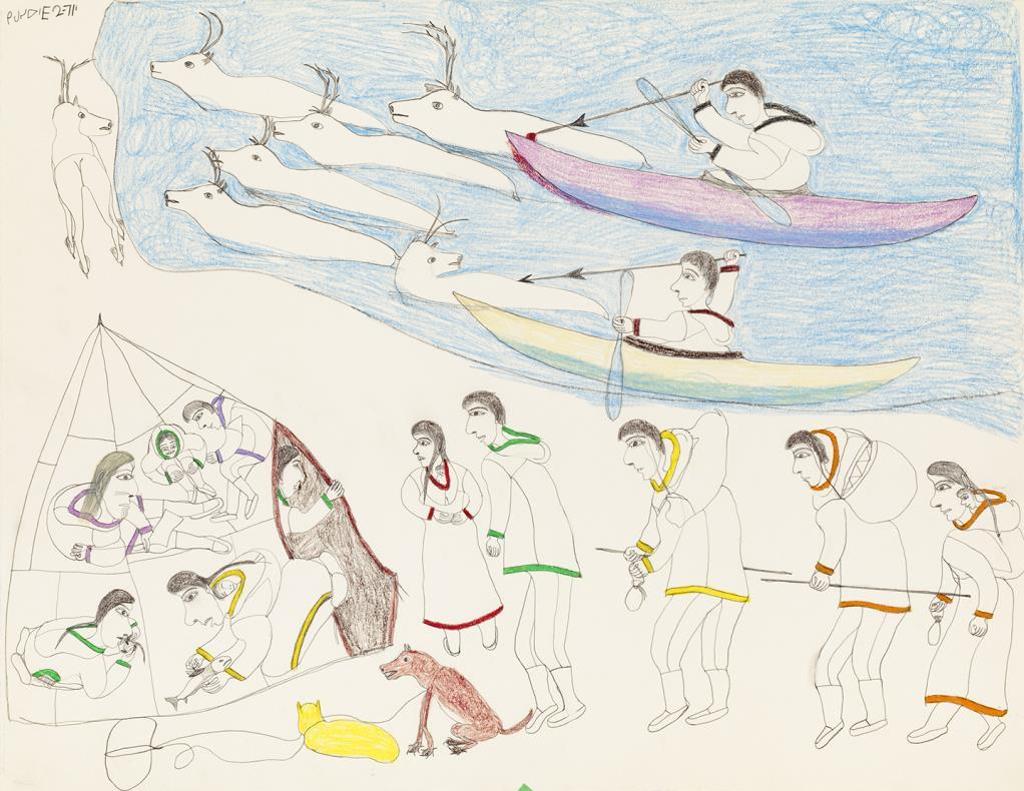 Janet Kigusiuq (1926-2005) - Untitled (Returning to Camp and Hunting Caribou by
