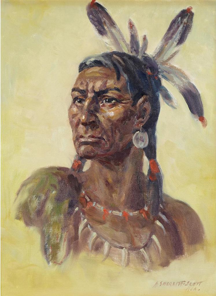 Adam Sherriff Scott (1887-1980) - Portrait Of An Indian Brave